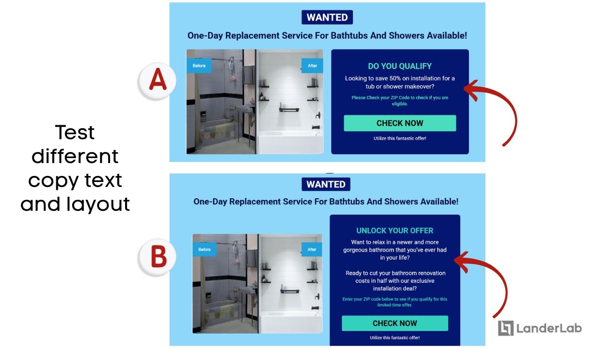 AB Testing Text and Layout