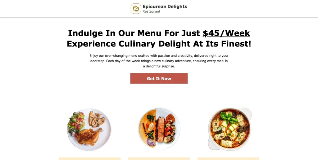 restaurant landing page