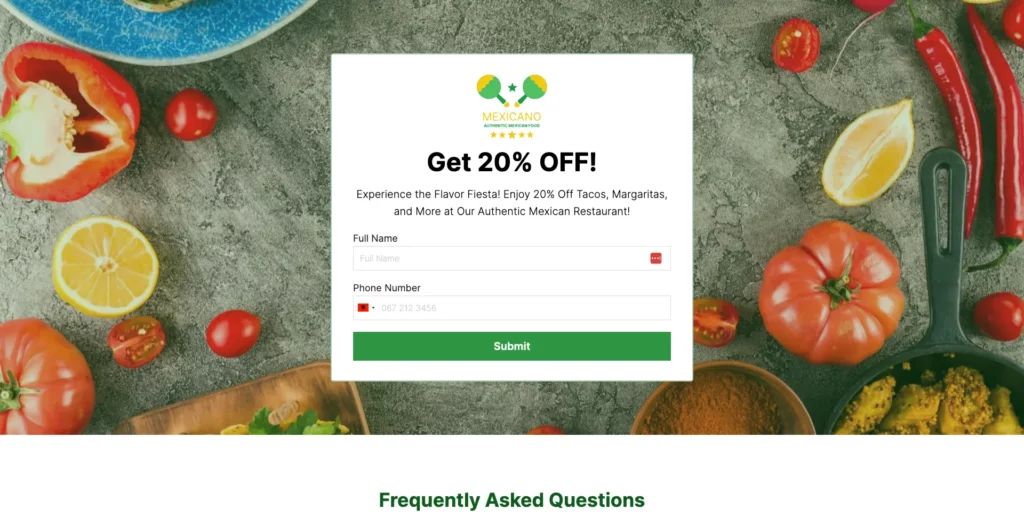 restaurant landing page