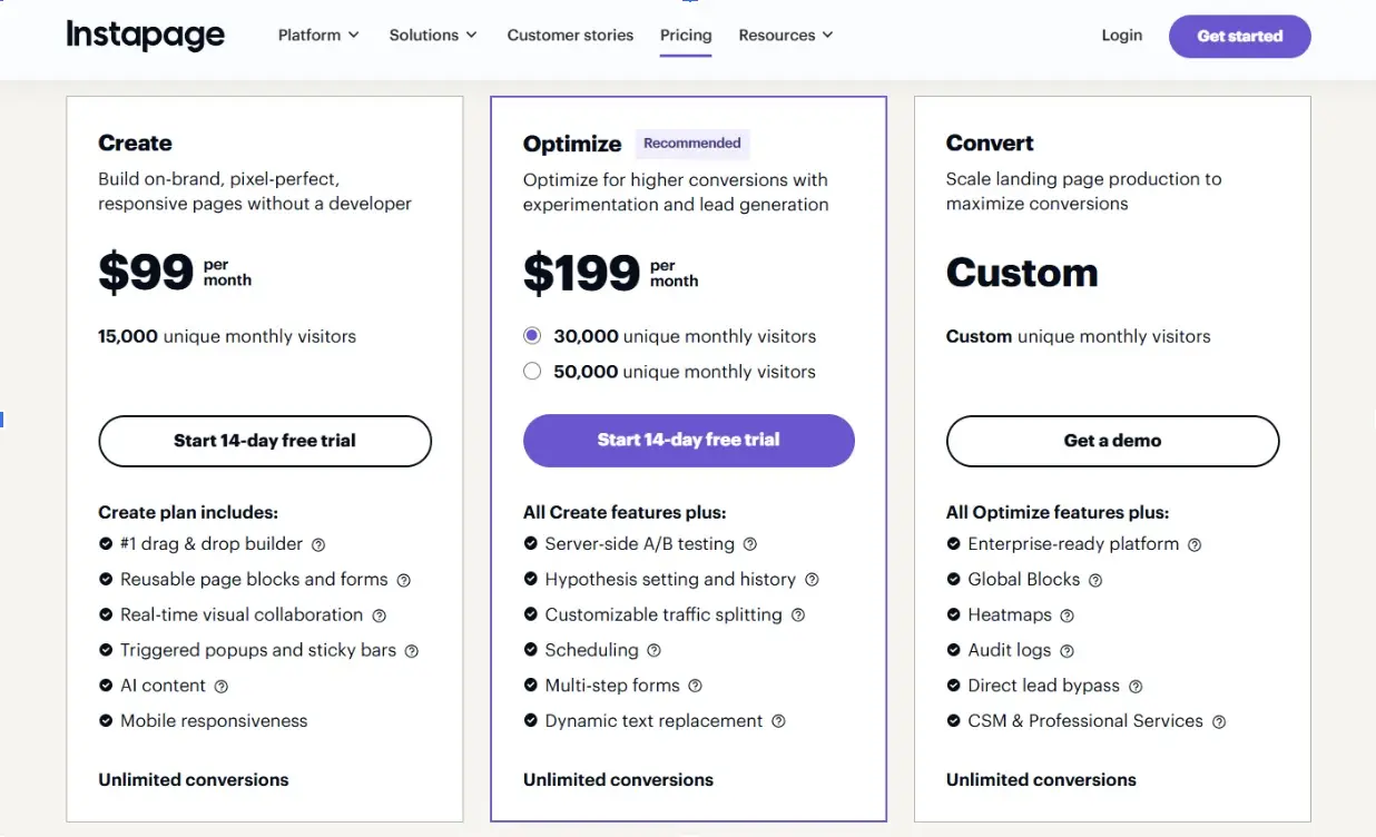 Instapage Pricing