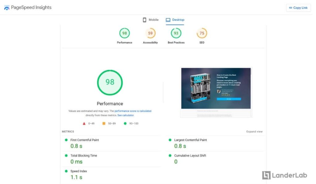 LanderLab PageSpeed