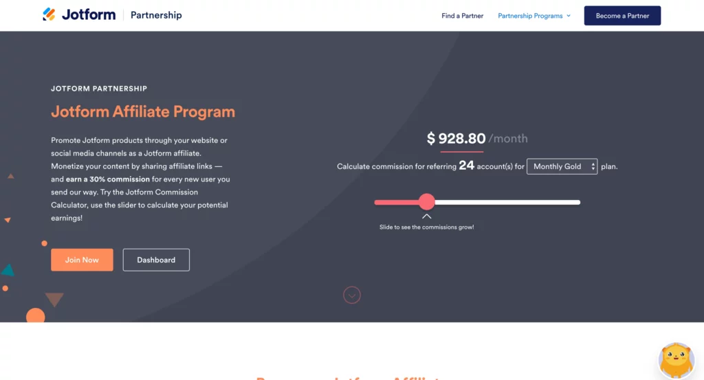 jotform affiliate program page