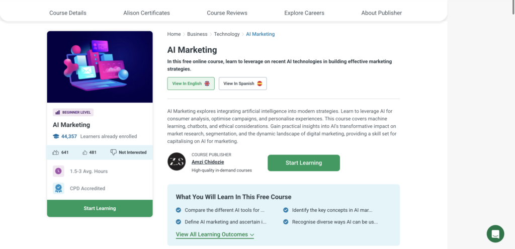 AI Marketing Course by Alison