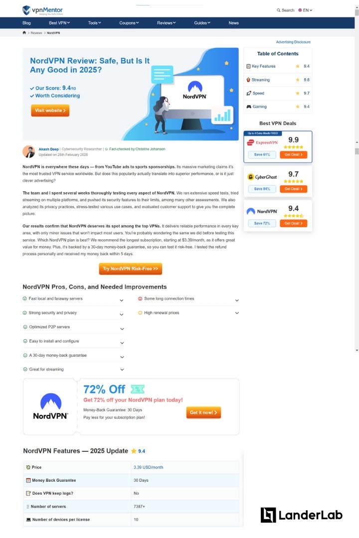 product review landing page