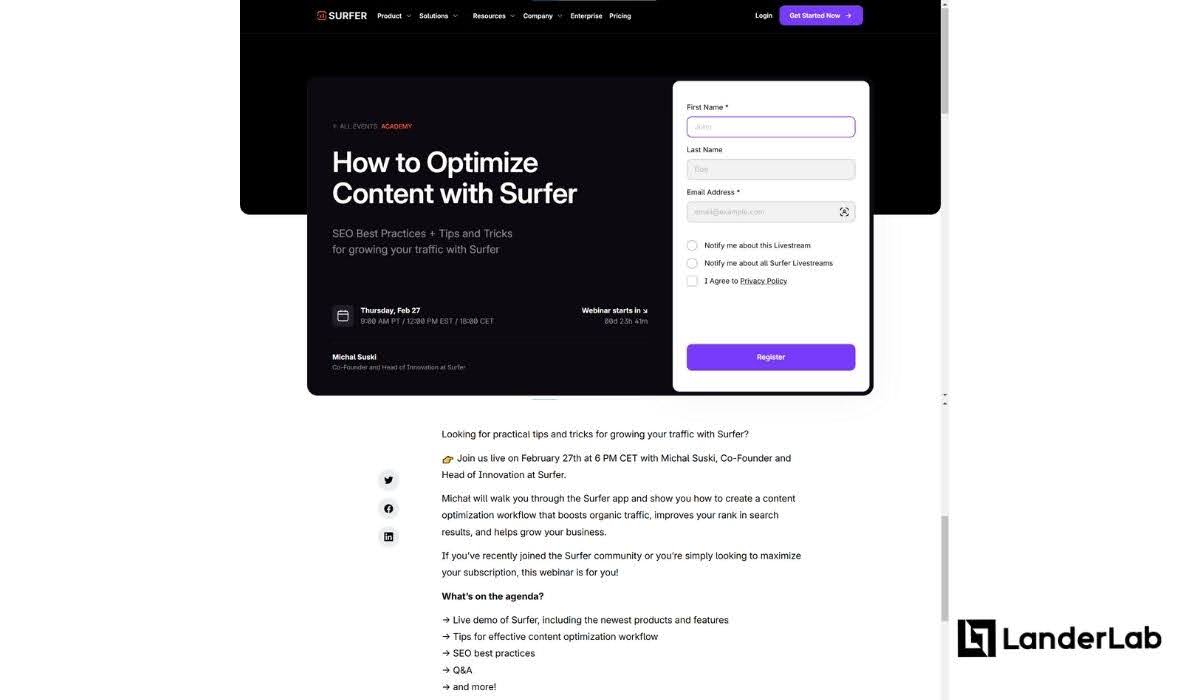 webinar landing page