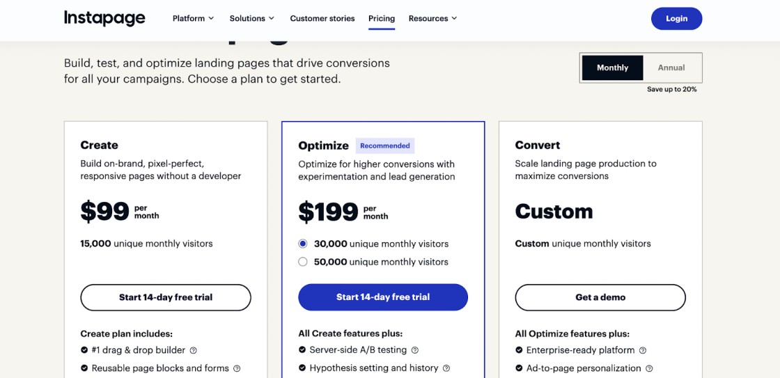 Instapage Pricing Plans