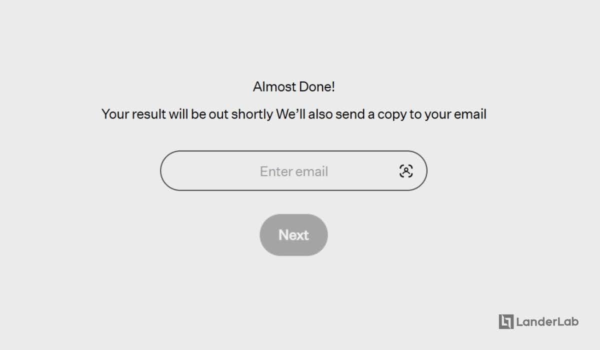 lead capture form at end of quiz
