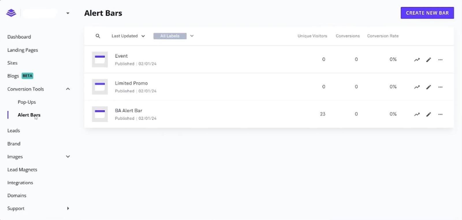 leadpages alert bar