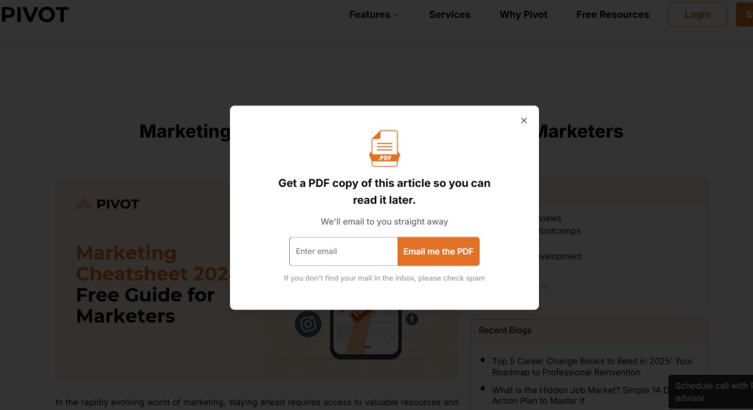 Cheat Sheet Download Pop Up Form