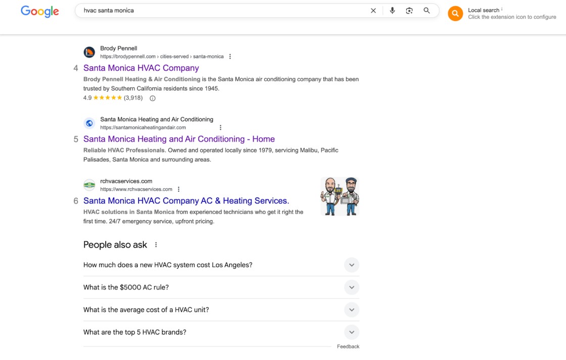 HVAC Local SEO Search Result