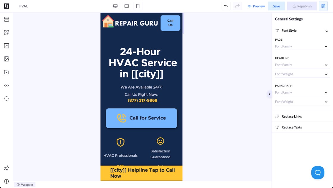HVAC Mobile First Landing Page