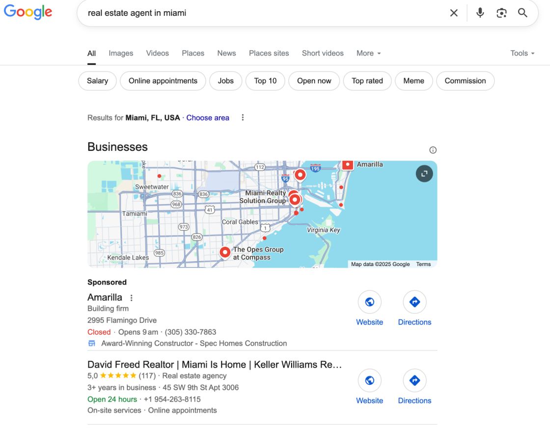 Real Estate Agent in Miami search results