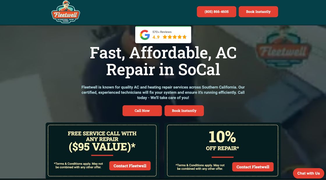 focused HVAC landing page for each offer