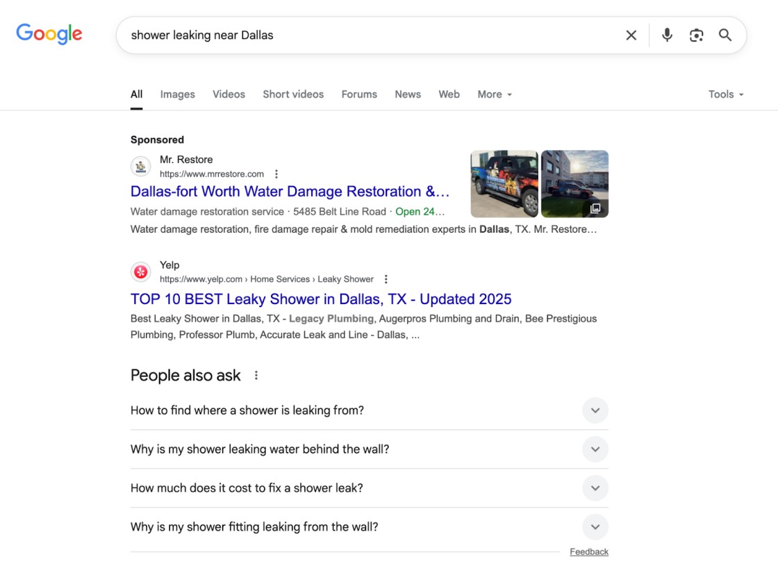 Google search results page showing a micro keyword example