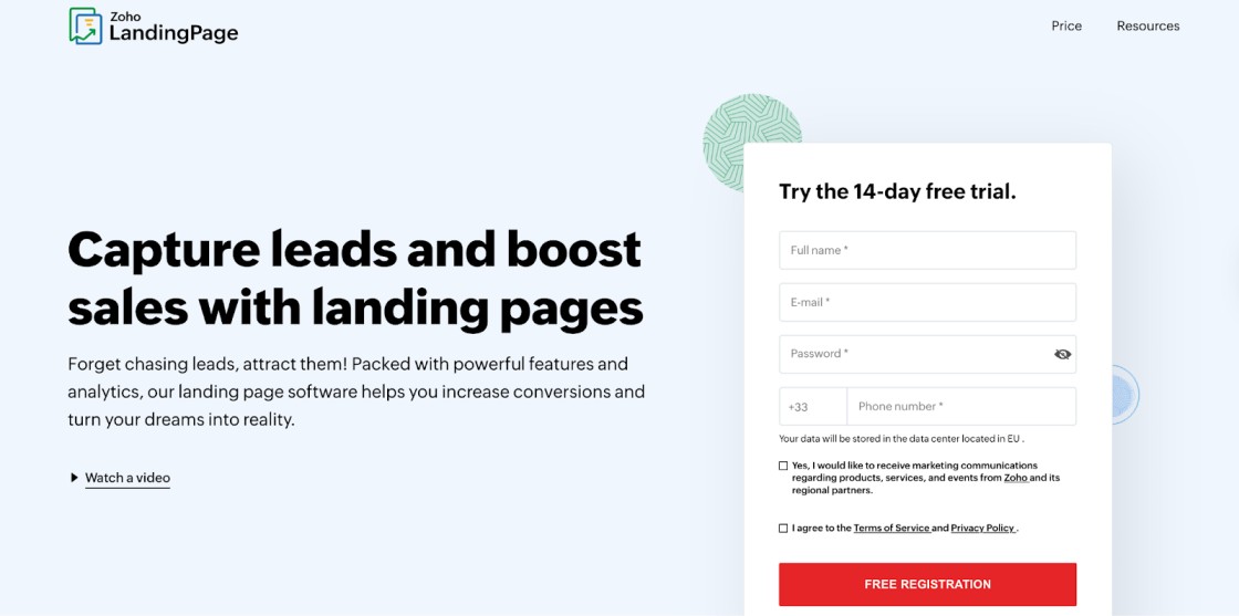 Zoho Landing Page